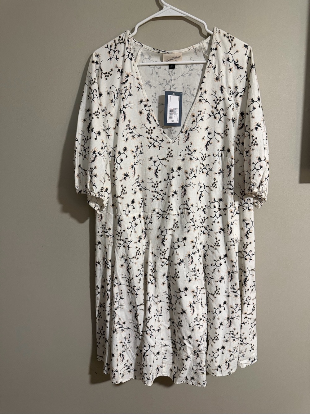 Universal Thread Cream Dress with Black Floral Print